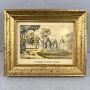 Currier & Ives Sunnyside-on-the-Hudson Framed Print Gold Speckled Frame Vintage
